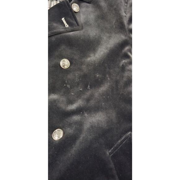 BURBERRY BLACK LABEL Velvet Napoleon Pea Coat Silver Button Men's - Picture 16 of 16